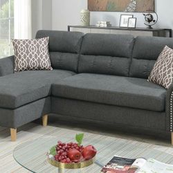 Slate Grey Velvet Reversible Sectional Sofa F6447