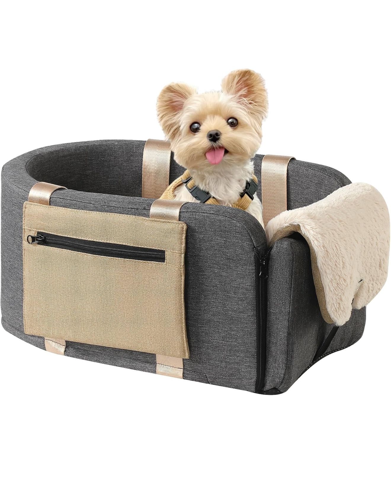 Dog Car Booster Seat - Cat Carrier with Safety Tethers for Dogs & Cats, Easy Carrying Strap, Travel