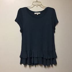 Women’s LOFT 100% Rayon Gray Cap Sleeve Pull Over Top… Size Petite Large