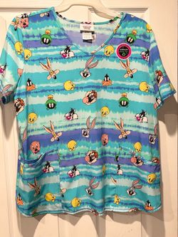 Looney Tunes Stretch Scrub Top Size XL
