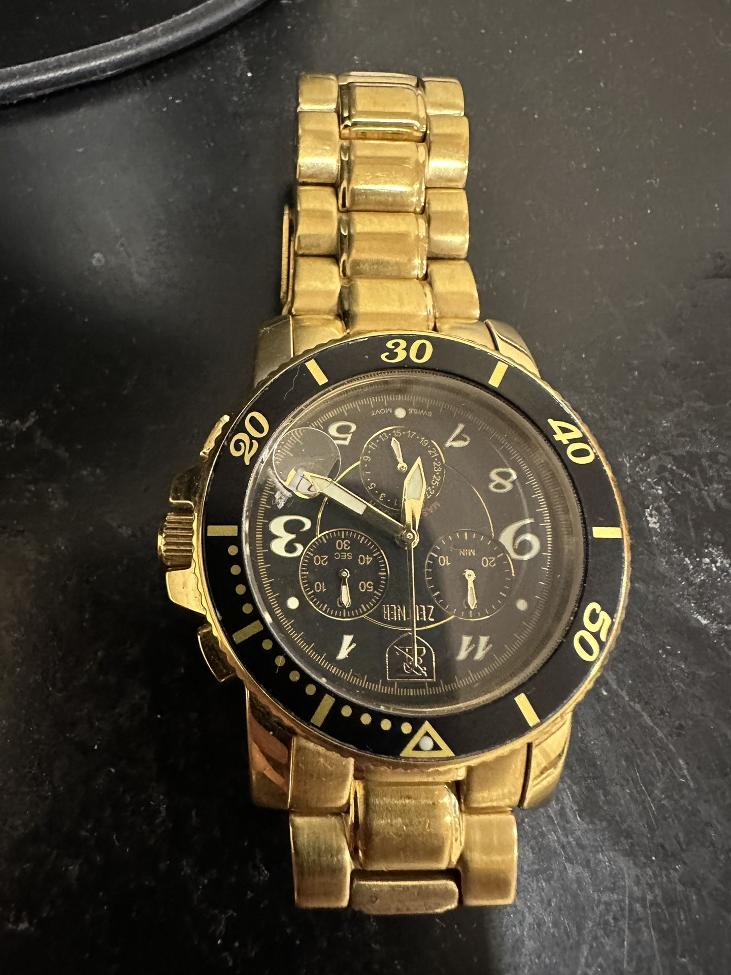 Zeitner Stainless Steel Black Dial Men's Watch 38MM