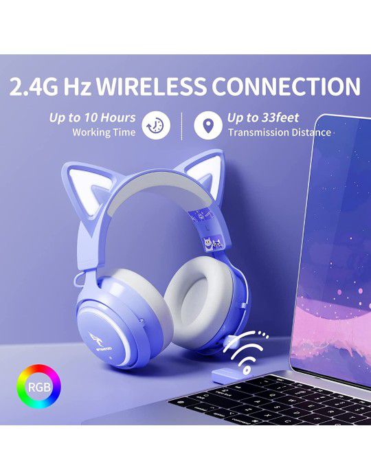 SOMiC GS510 Wireless Gaming Headset for PS5/PS4/PC, Purple 2.4G Headphones with Retractable Mic, Noise Canceling, 7.1 Stereo Sound, 8H Playtime, RGB L