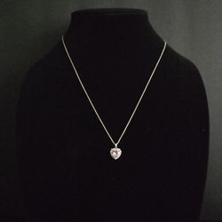 Stamped 925 Silver Necklace And Pendant With Heart Shaped Pink Synthetic Mainstone 