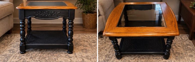 Two-Tone Wood and Glass End Table
