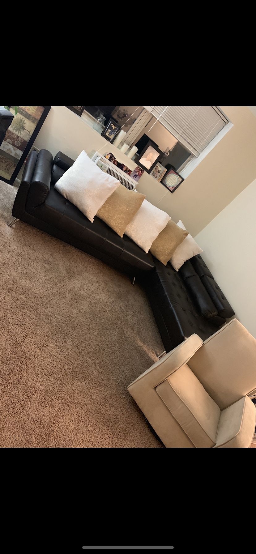 Dark brown leather sectional (in great condition)