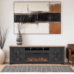 Bridgevine Home Essex Modern Farmhouse 97 inch Electric Fireplace TV Stand Entertainment Center