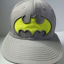 Batman Hat/Cap DC Comics With Embroidered Name & Logo Gray & Lime Elastic Size