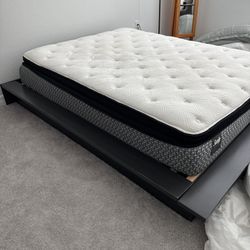CHARCOAL GREY WOODEN PLATFORM FRAME PLUS QUEEN MATTRESS