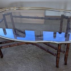 Baker-20th Century Hollywood Regency Style Faux-Bamboo Brass and Glass Tray-Top C