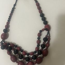 Designer Wine And Black Statement Beaded Necklace 