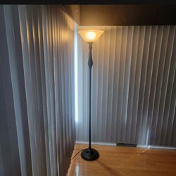 6 And 1/2 Ft Tall Metal Floor Post Lamp With Glass Top. Brown And Black In Color