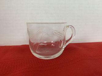 Glass Leaf Floral Etched Coffee Tea Cup