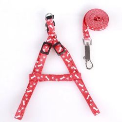Adjustable Nylon Dog Leash and Harness Set for Small Dogs Cats Colorful Printed Dog Chest Straps Traction Rope
