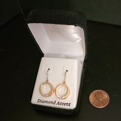 Circular drop earrings - diamond accent With 18 KT Gold Over Sterling Silver 