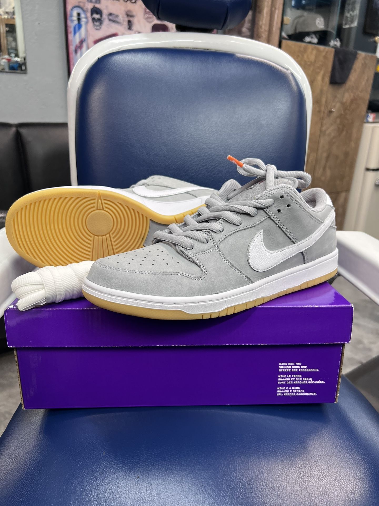 Size 13 Nike SB Dunk Low Wolf Grey Gum Bottom