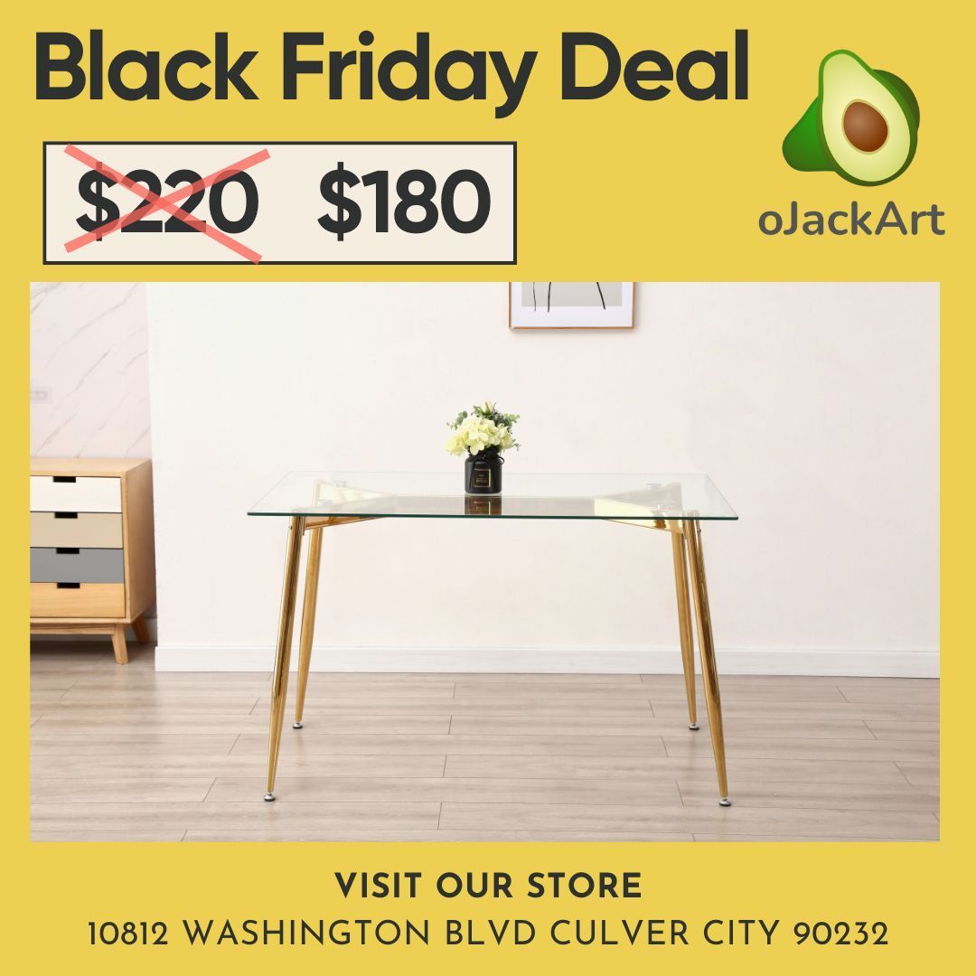 Gold Glass Rectangular Table 47 Inch