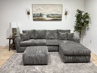 Dark Grey Sectional Corduroy Couch  - Delivery av…