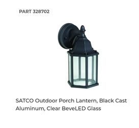 SATCO Outdoor Porch Lantern, Black Cast Aluminum