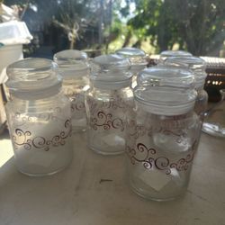 vintage glass jar red scroll