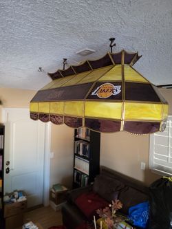 Los Angeles Lakers Stained Glass Billiards Light. 