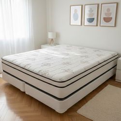 New king mattress and box springs bed frame is not included