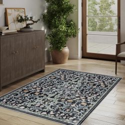 Floral Area Rug for Living Room, 4x6 Washable