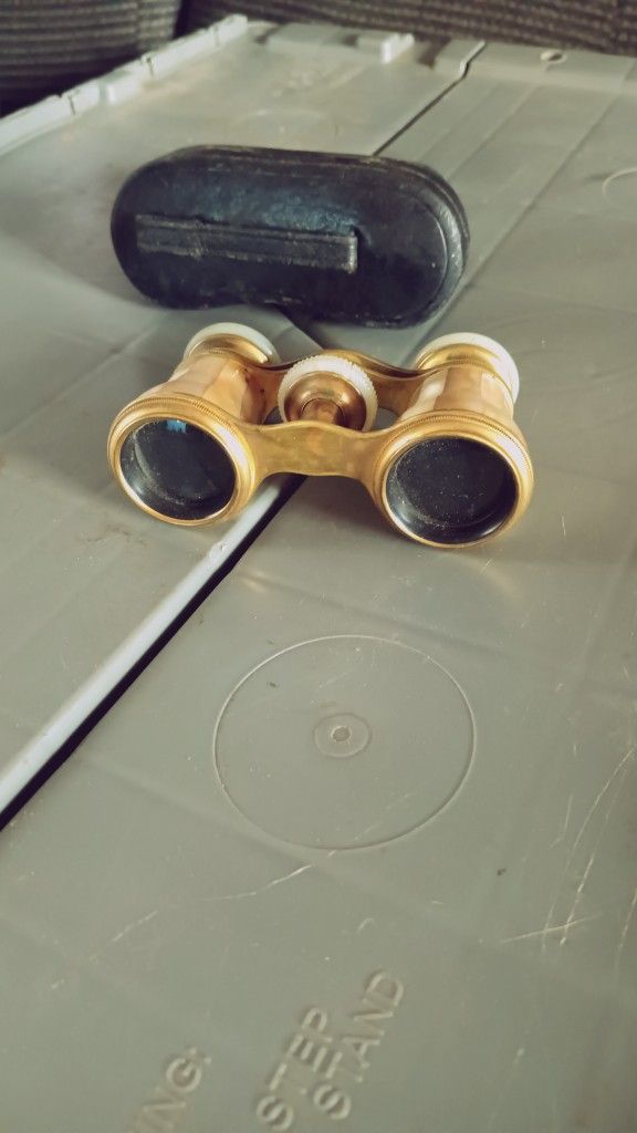 1930s French Antique Brass Mother Pearl Binoculars