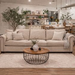 Pottery Barn Webster Sofa – 7.5 ft – Oatmeal Linen – Freshly Cleaned – Delivery Available