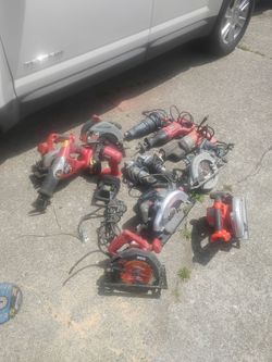 4 18volt Cordless skill set no battery have charger 2 grinders 1black and Decker 7-1/4 18volt Saw battery and charger 2 sawsall  Milwaukee needs new b