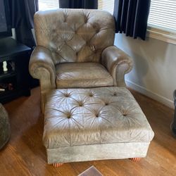 Leather Chair with Ottoman