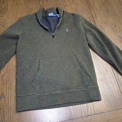 Polo Ralph Lauren men's quarter-zip mock neck double-knit fabric pullover sweater in olive 