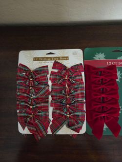 Plaid Christmas Tree Bows 2-Pack Sets of 12 + 6 plain red $4.00, 3" Approx, new $4
