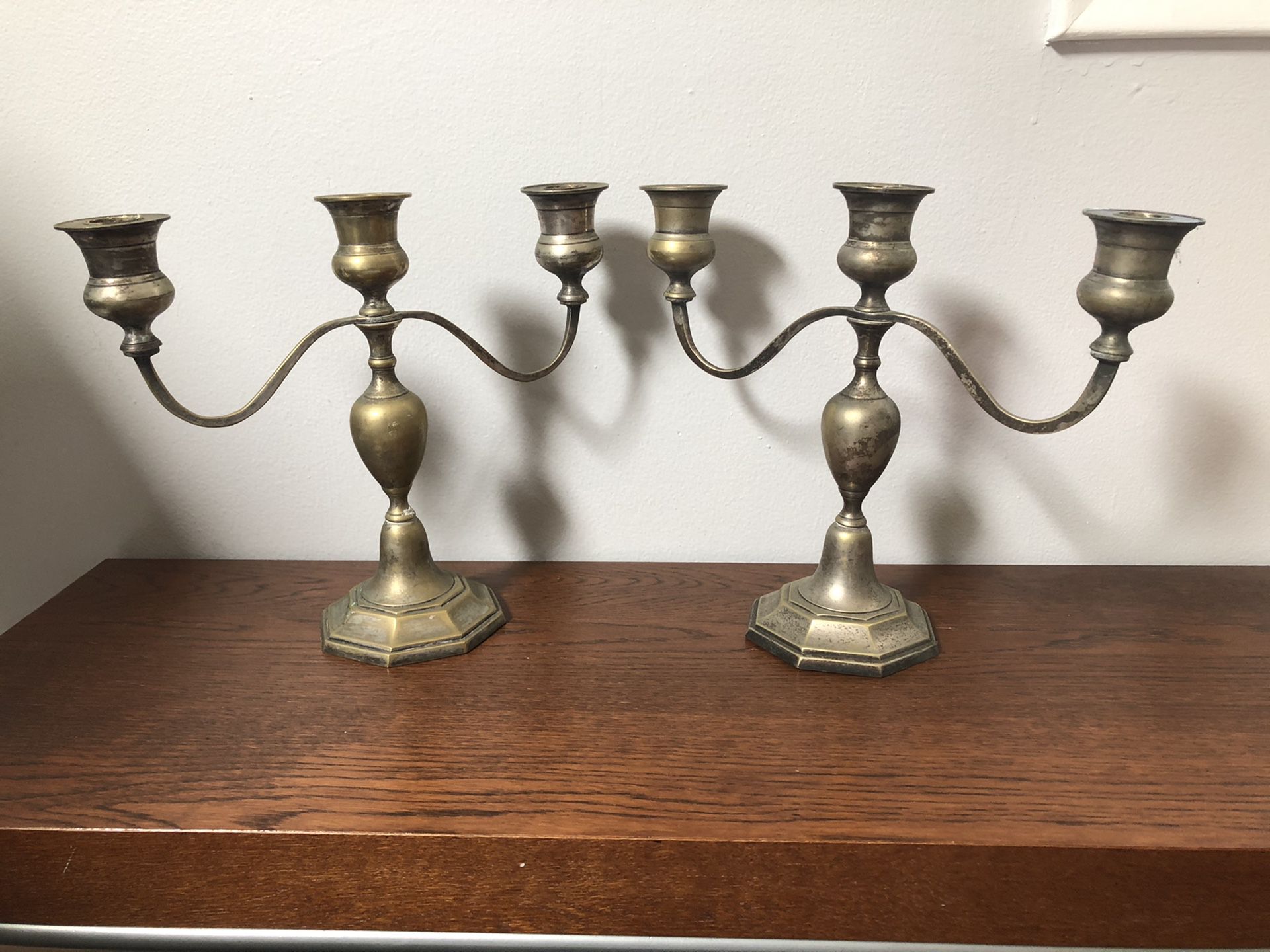 Pair: vintage brass candelabra