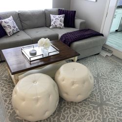 Pier One - Coffee Table / Leather Ottoman’s