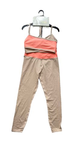 la + image 2 piece comfort fit activewear set orange and beige - Size Medium