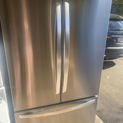 LG stainless steel front door, refrigerator, water, and icemaker