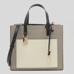 MARC JACOBS Mini Grind Tote Structured Classic Square Beige Brown Mix Color