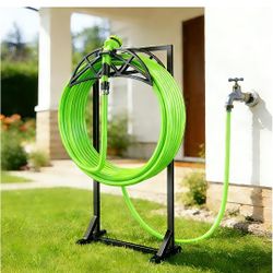 Brand New Garden Hose Holder, Heavy-Duty Metal Stand with Stable Base &amp; 2 Tool Hooks, Freestanding Storage Rack for Outside, Holds 150ft – Hose Ho