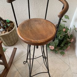 Antique Children’s Barber Stool Chair - Iron & Wood Adjustable
