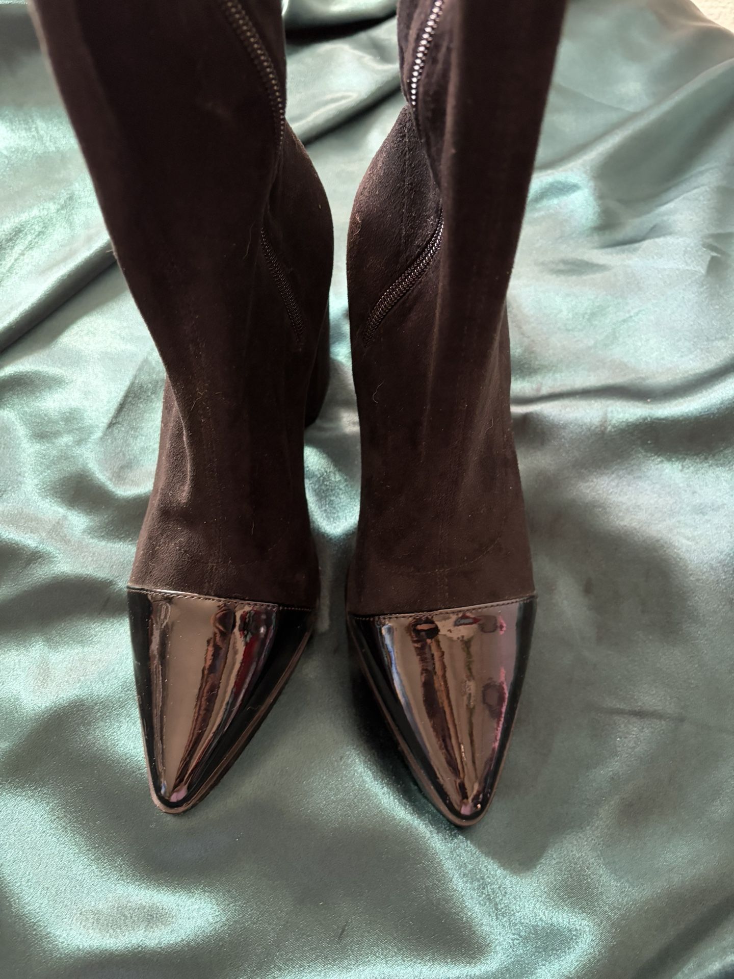 Pretty Little Thing Black Block Heel Faux Suede Thigh High Sock