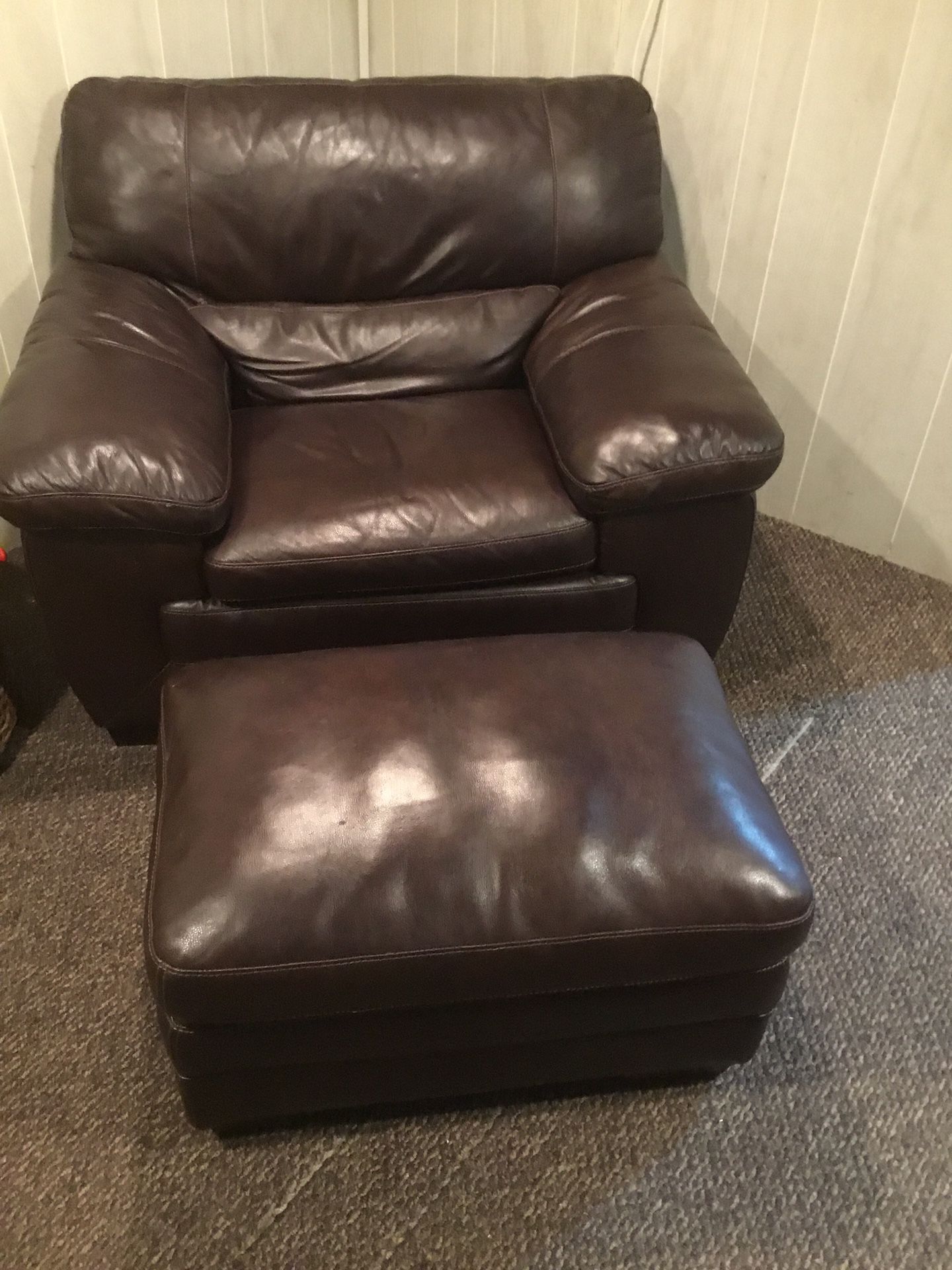 Leather Comfy Chair And Ottoman ,