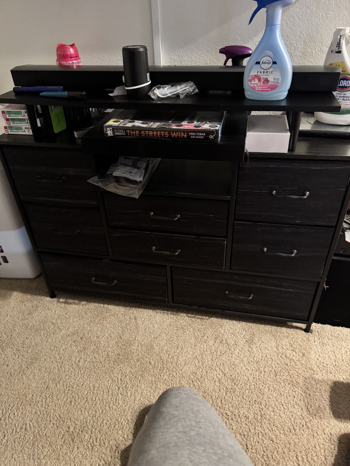 Full 3 Piece Set Dresser TV Stand for 55'' Long TV, 45inch Sharp TV, Amazon Fire stick, & Air Fryer