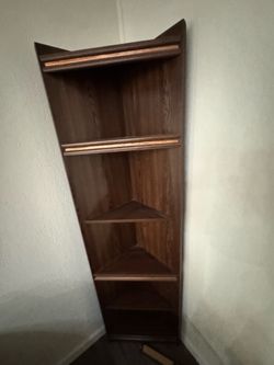 Dark Brown Wood Corner Bookshelf