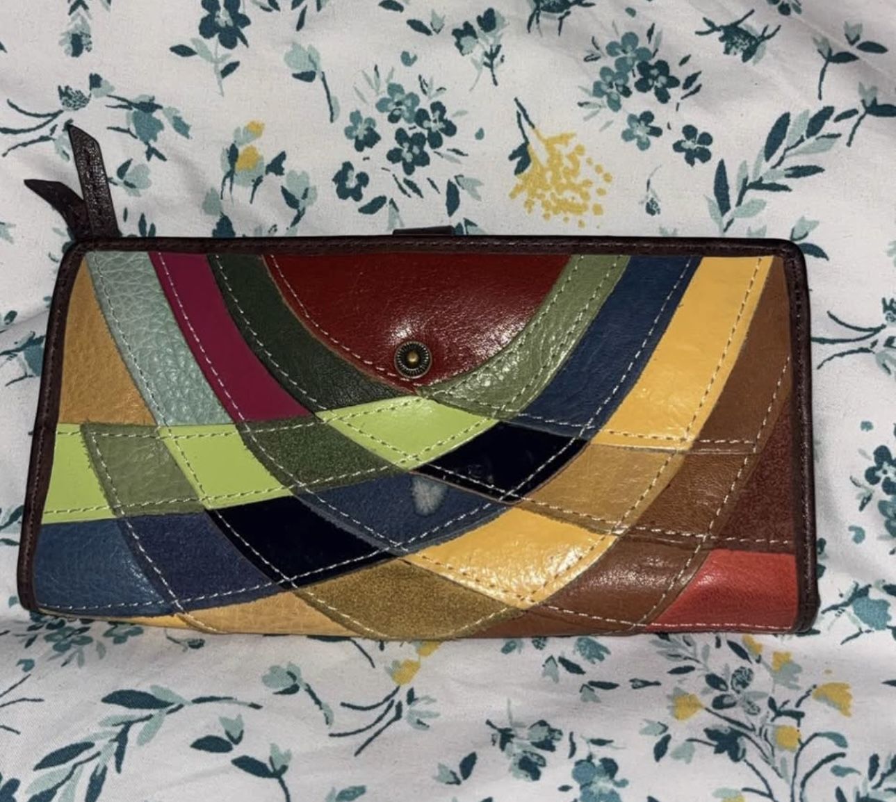 Multicolor Boho Leather Patchwork Bifold Wallet