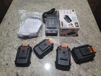 4× Worx 20v Batteries and 2× Fast Charging stations(2×4.0Ah,2×2.0Ah)