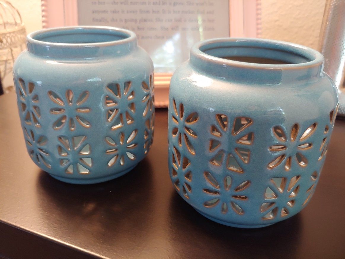 Matching Light Blue Stone Lanterns