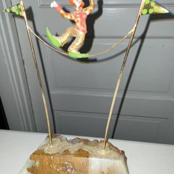 JUDI ORIGINALS Signed Clown Figurine On Onyx Base 24K Gold Plate