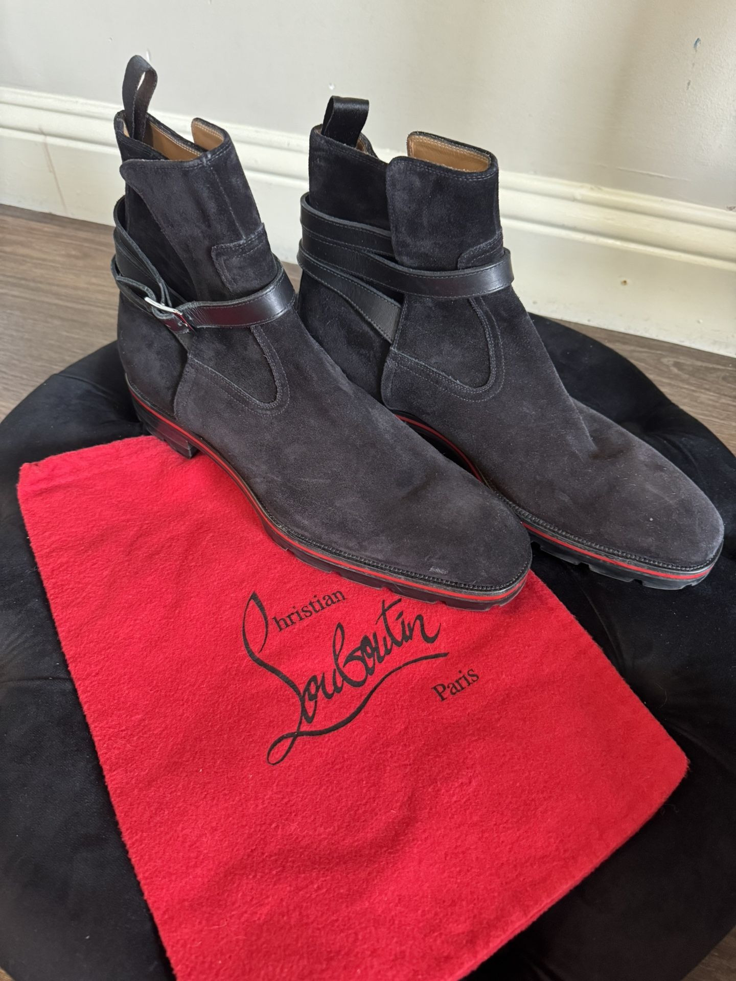 christian louboutin black suede boots Size 44.5