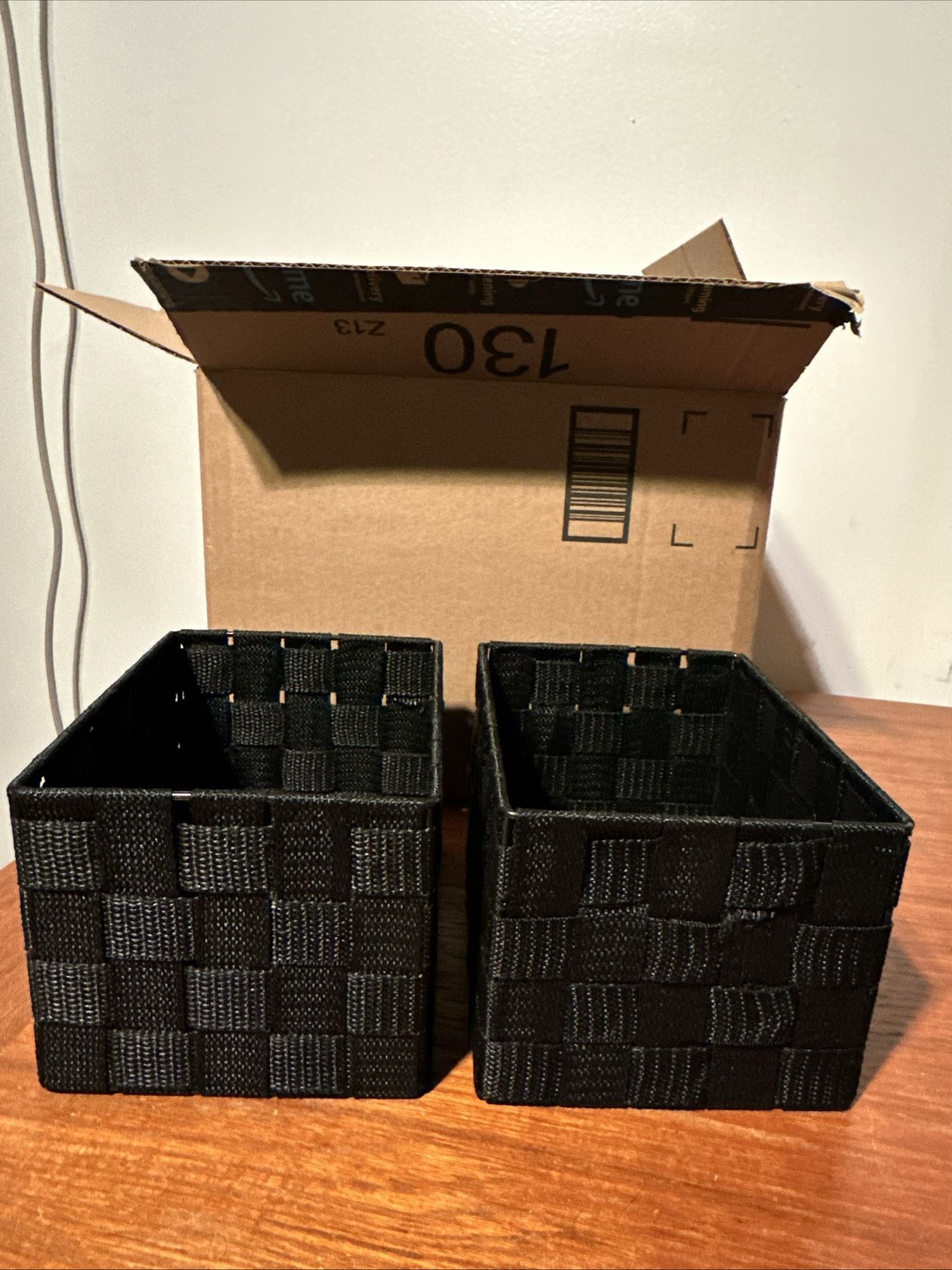 Woven Fabric Bins Containers Set Of 2, Storage Organization, Black 8”x5.5”x5”H
