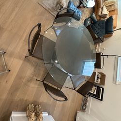 Round Glass Top 60 Inch Dining Table And Chairs 